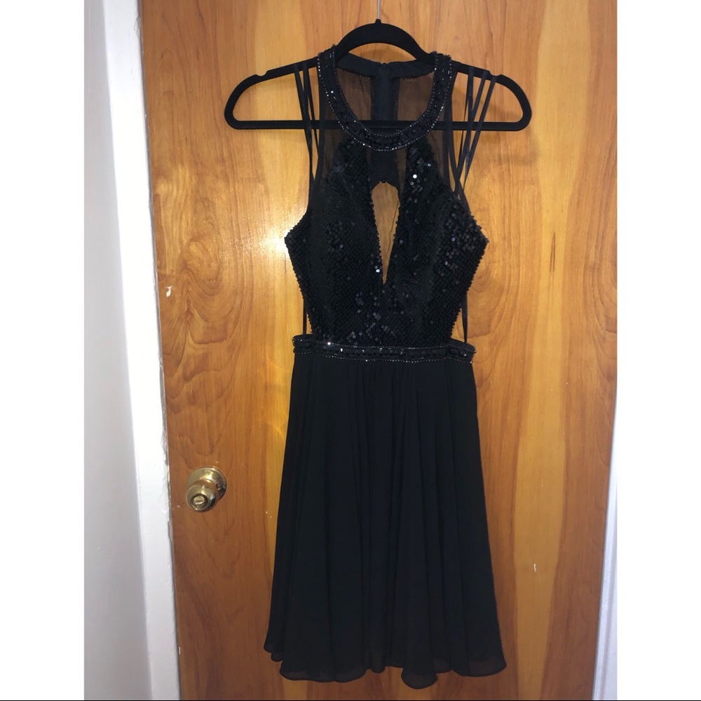 Black Sequin Cutout Faviana Short Dress